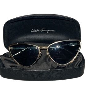 Salvatore Ferragamo gold rimmed cat eye aviators gold with case like new